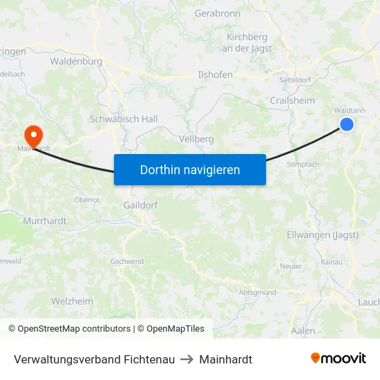 Verwaltungsverband Fichtenau to Mainhardt map