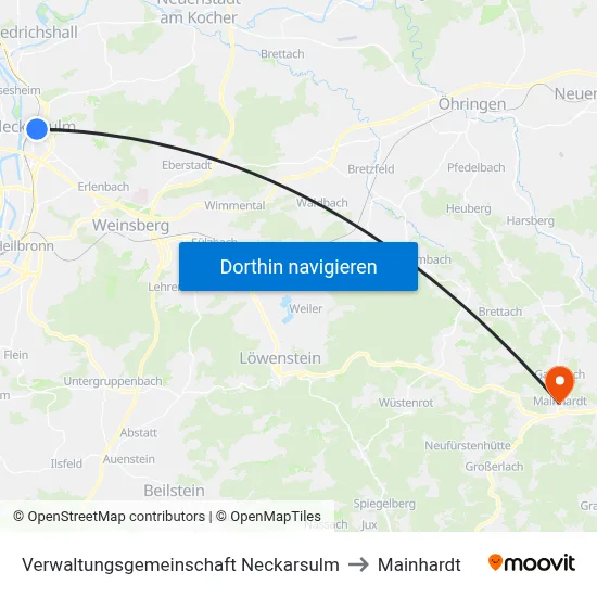 Verwaltungsgemeinschaft Neckarsulm to Mainhardt map
