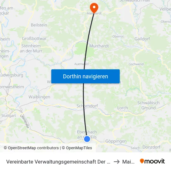 Vereinbarte Verwaltungsgemeinschaft Der Stadt Ebersbach An Der Fils to Mainhardt map