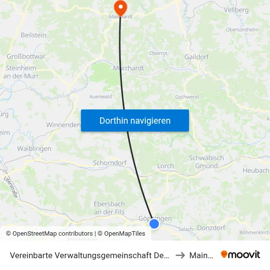 Vereinbarte Verwaltungsgemeinschaft Der Stadt Göppingen to Mainhardt map