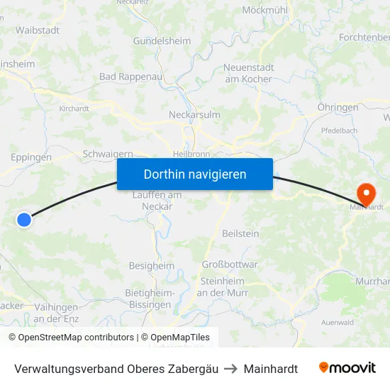 Verwaltungsverband Oberes Zabergäu to Mainhardt map