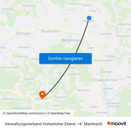 Verwaltungsverband Hohenloher Ebene to Mainhardt map