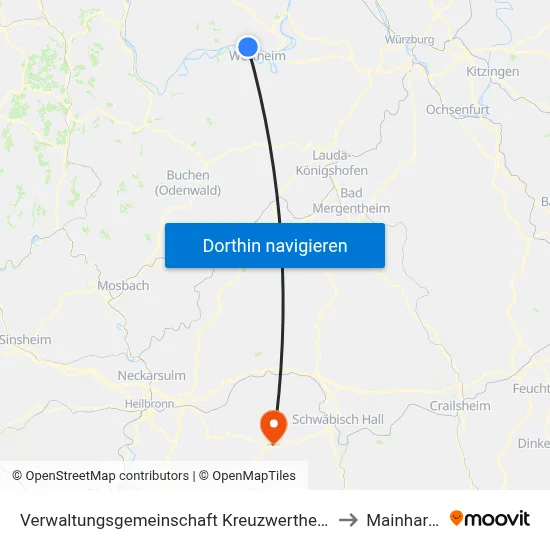 Verwaltungsgemeinschaft Kreuzwertheim to Mainhardt map