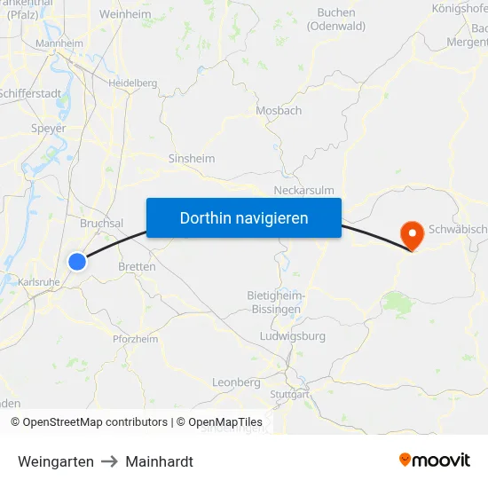 Weingarten to Mainhardt map
