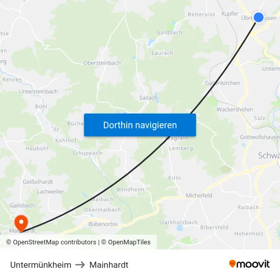 Untermünkheim to Mainhardt map