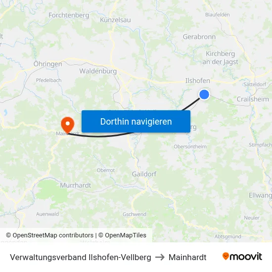 Verwaltungsverband Ilshofen-Vellberg to Mainhardt map