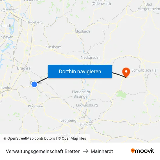 Verwaltungsgemeinschaft Bretten to Mainhardt map