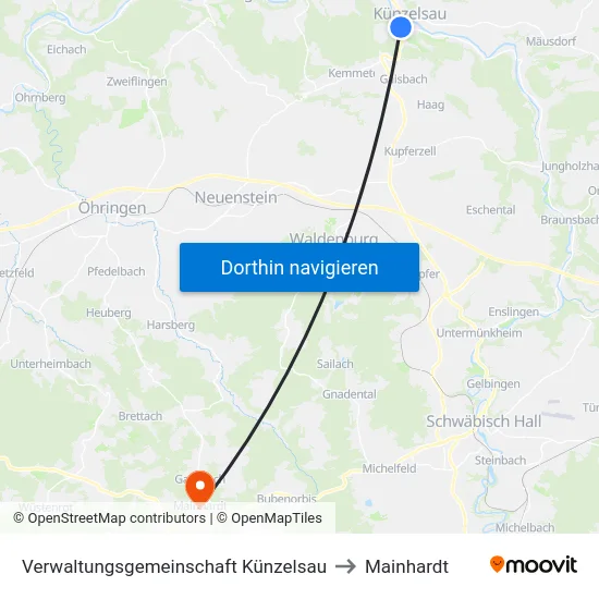 Verwaltungsgemeinschaft Künzelsau to Mainhardt map