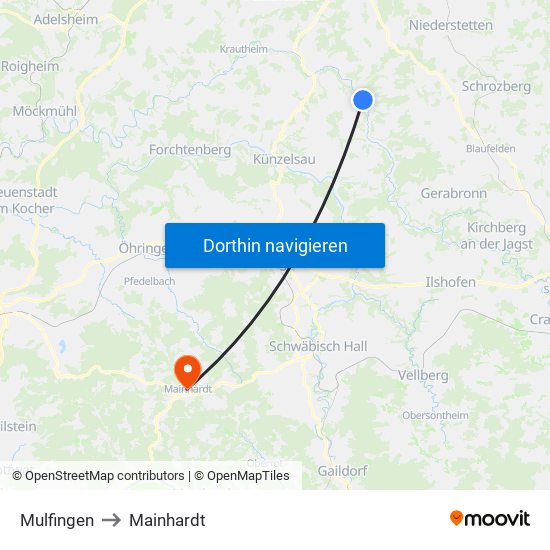 Mulfingen to Mainhardt map