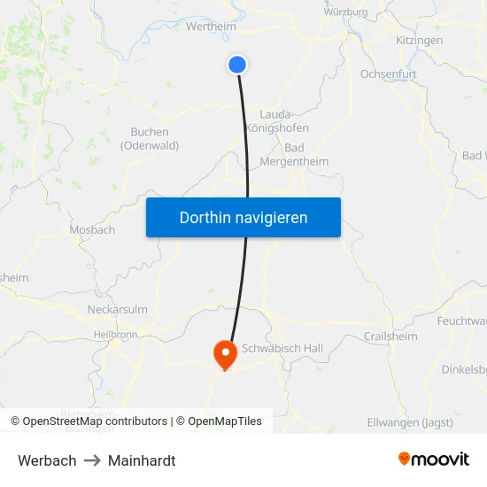 Werbach to Mainhardt map
