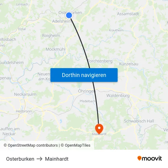 Osterburken to Mainhardt map