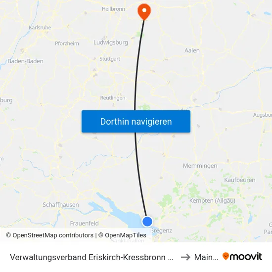 Verwaltungsverband Eriskirch-Kressbronn am Bodensee-Langenargen to Mainhardt map