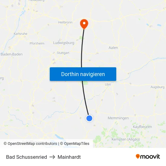 Bad Schussenried to Mainhardt map