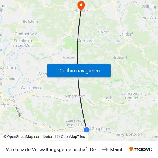 Vereinbarte Verwaltungsgemeinschaft Der Stadt Uhingen to Mainhardt map