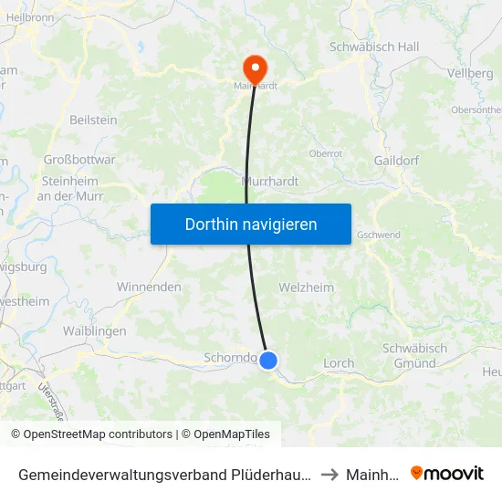 Gemeindeverwaltungsverband Plüderhausen-Urbach to Mainhardt map