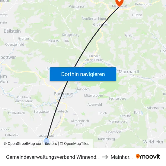 Gemeindeverwaltungsverband Winnenden to Mainhardt map