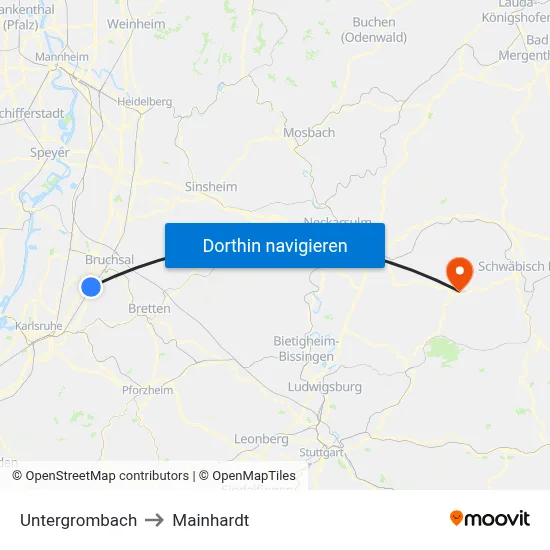 Untergrombach to Mainhardt map
