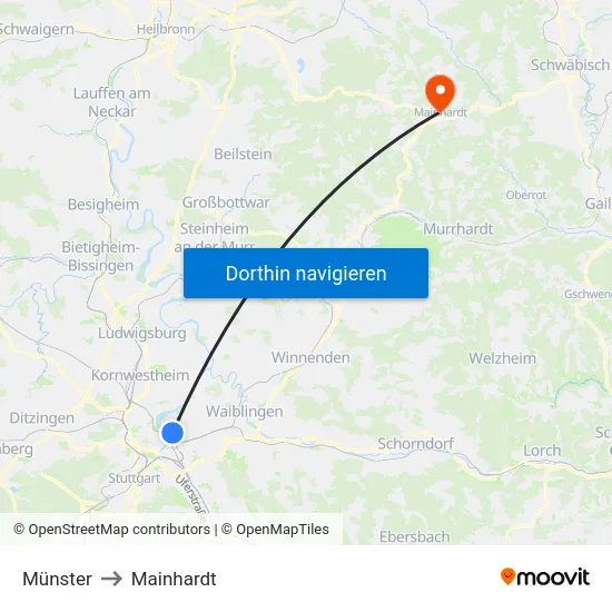Münster to Mainhardt map