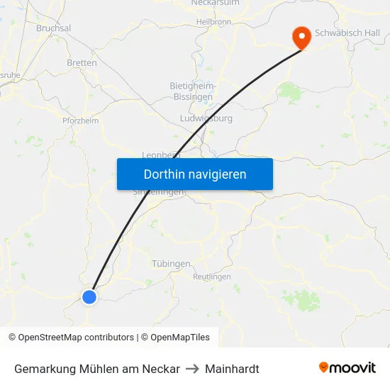 Gemarkung Mühlen am Neckar to Mainhardt map