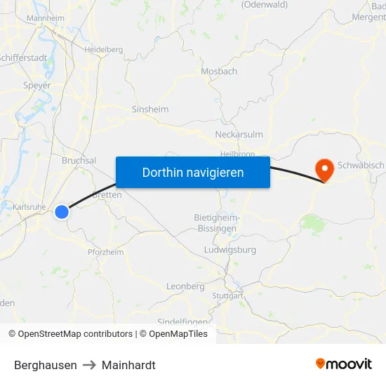 Berghausen to Mainhardt map