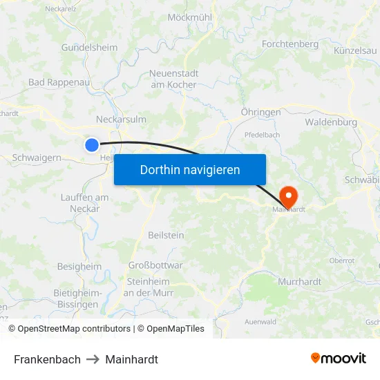 Frankenbach to Mainhardt map