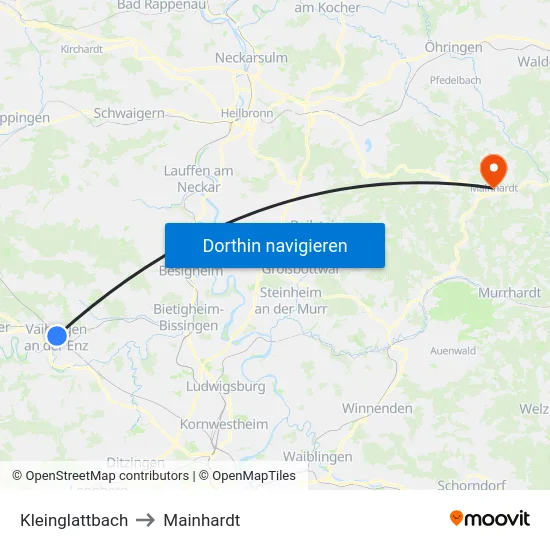 Kleinglattbach to Mainhardt map