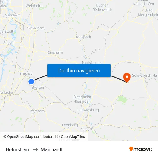 Helmsheim to Mainhardt map