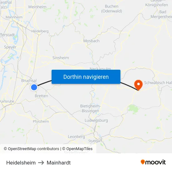 Heidelsheim to Mainhardt map