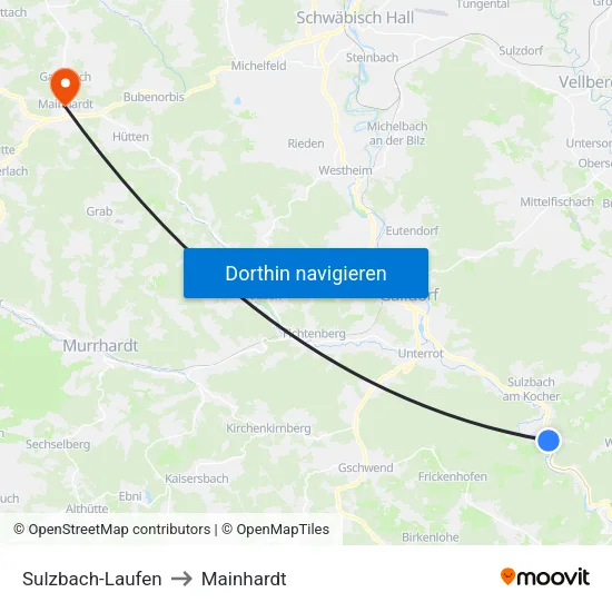 Sulzbach-Laufen to Mainhardt map