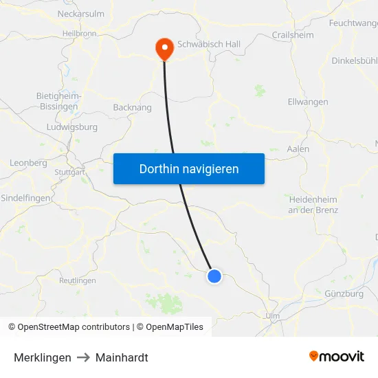 Merklingen to Mainhardt map
