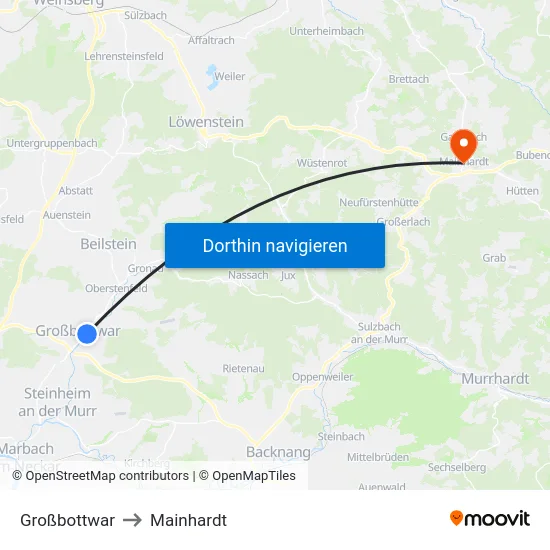 Großbottwar to Mainhardt map