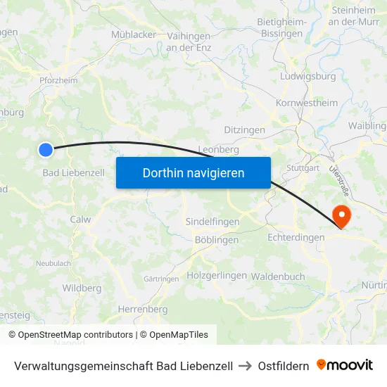 Verwaltungsgemeinschaft Bad Liebenzell to Ostfildern map