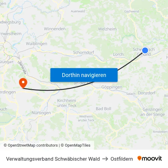Verwaltungsverband Schwäbischer Wald to Ostfildern map