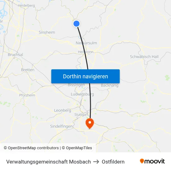 Verwaltungsgemeinschaft Mosbach to Ostfildern map