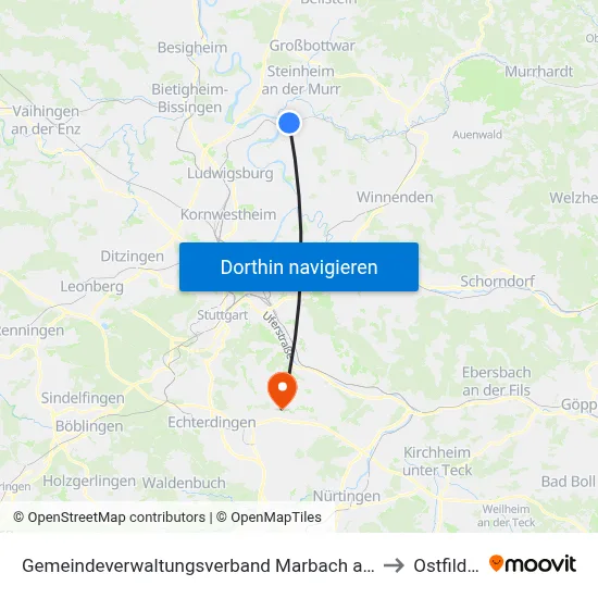 Gemeindeverwaltungsverband Marbach am Neckar to Ostfildern map