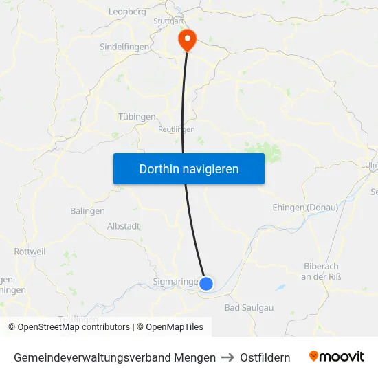 Gemeindeverwaltungsverband Mengen to Ostfildern map