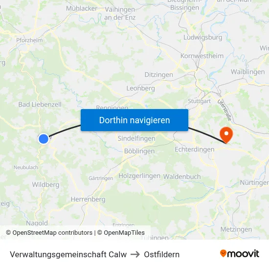 Verwaltungsgemeinschaft Calw to Ostfildern map