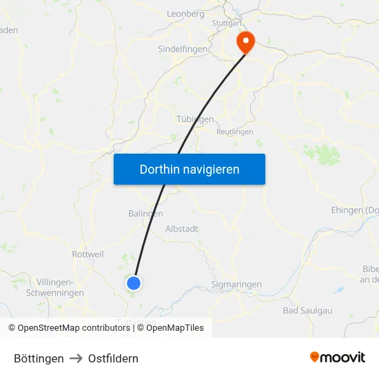 Böttingen to Ostfildern map
