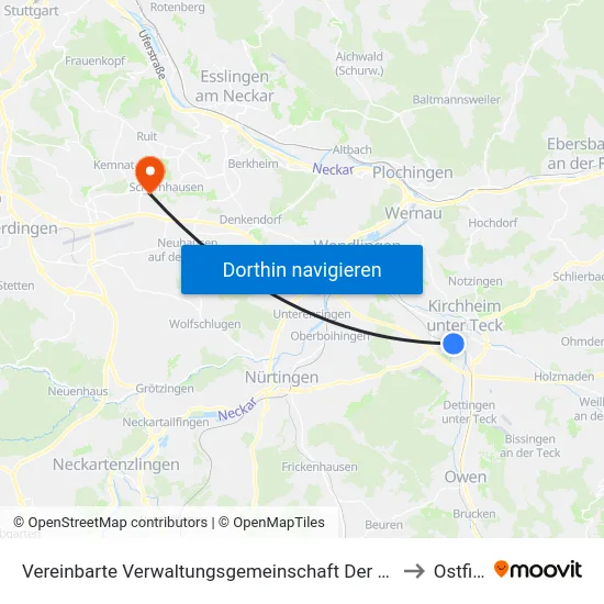 Vereinbarte Verwaltungsgemeinschaft Der Stadt Kirchheim Unter Teck to Ostfildern map