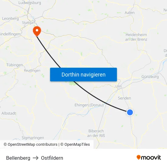 Bellenberg to Ostfildern map