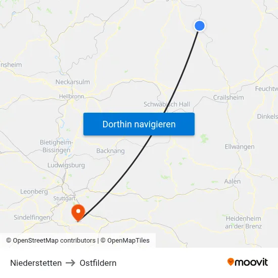 Niederstetten to Ostfildern map