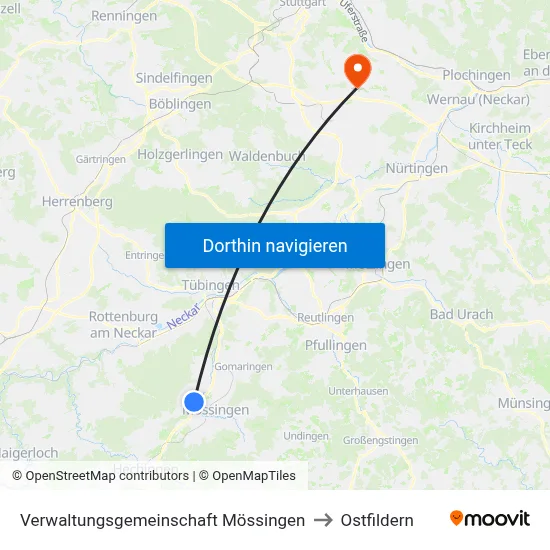 Verwaltungsgemeinschaft Mössingen to Ostfildern map
