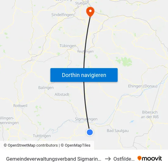 Gemeindeverwaltungsverband Sigmaringen to Ostfildern map