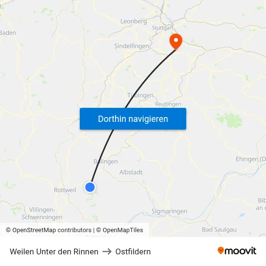 Weilen Unter den Rinnen to Ostfildern map