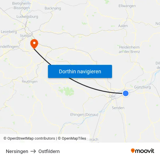 Nersingen to Ostfildern map