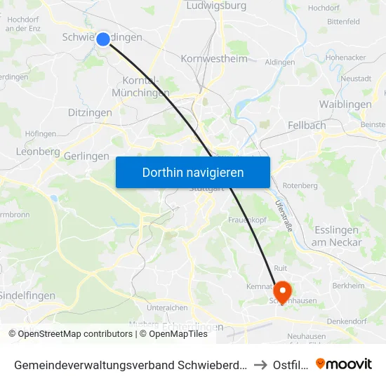 Gemeindeverwaltungsverband Schwieberdingen-Hemmingen to Ostfildern map
