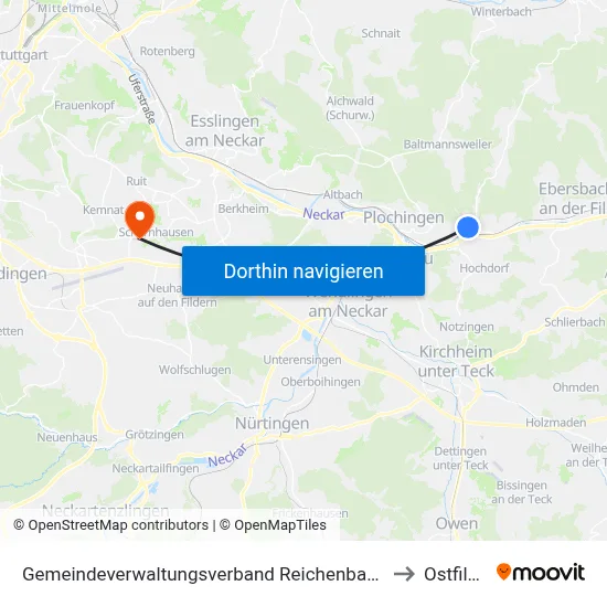 Gemeindeverwaltungsverband Reichenbach An Der Fils to Ostfildern map