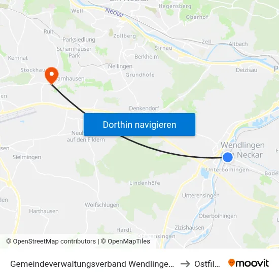 Gemeindeverwaltungsverband Wendlingen am Neckar to Ostfildern map