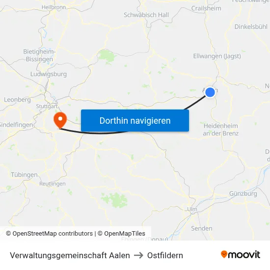 Verwaltungsgemeinschaft Aalen to Ostfildern map
