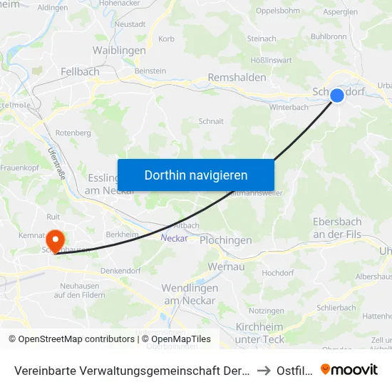 Vereinbarte Verwaltungsgemeinschaft Der Stadt Schorndorf to Ostfildern map
